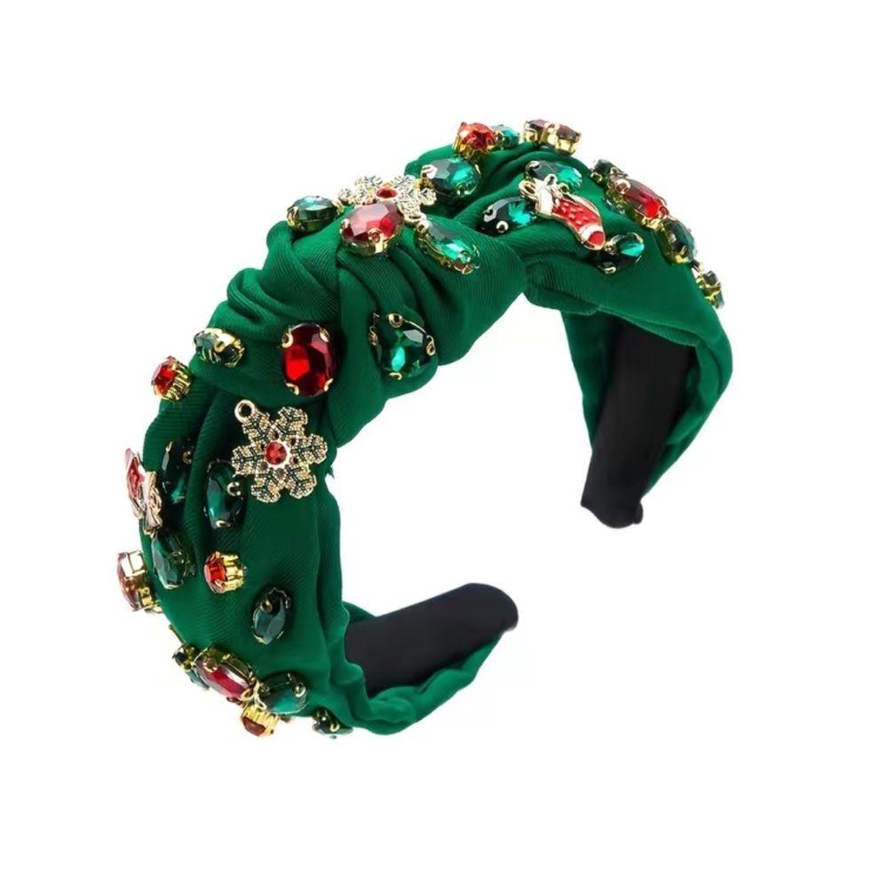 NWT Green Christmas Knotted Headband jewels and charms